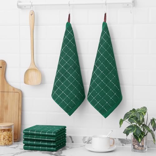 Image of Homaxy 100% Cotton Terry Kitchen Dish Cloths, 12 Pack, Dark Green