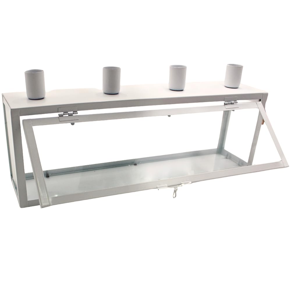 Set da riempire fai da te, portacandele dell'Avvento, per fai da te, candelabro, riempibile, con scatola in metallo/vetro, bianco, diametro ciotola per candela: 2,4 mm, lunghezza 38 x 8 x 17 cm.