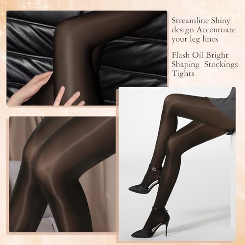 Image of Buauty Shimmer Tights for Women, Shiny Oil Pantyhose Stockings, Oil Bright Shaping Tight Ultra Shiny Sheer Tights High Waist