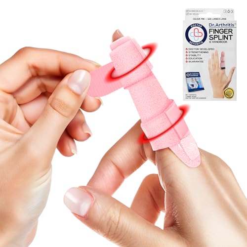 Dr. Arthritis Férula Dedo Desarrollada por Médicos - Ortesis Dedo Índice, Medio, Anular y Meñique - Férula Extensora - Protector Dedos Rehabilitación Dedo Gatillo - Incluye Manual – [Talla S/M Rosa]