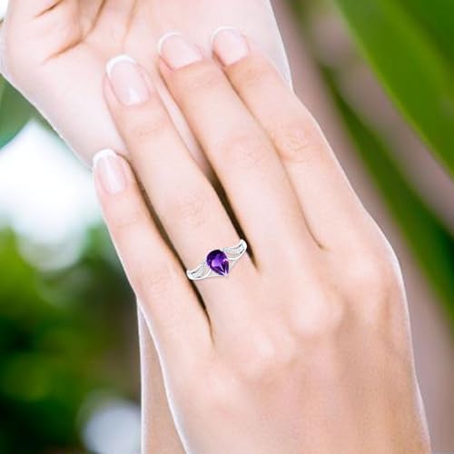 OMRANII Art Deco Ring Pear Teardrop Natural Amethyst Split Shank CZ Wedding Engagement Rings For Women 925 Sterling Silver Gifts For Her 6
