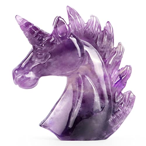 Artistone UNICORN-3IN-AMETHYST 3 Inch Amethyst Crystal Unicorn Statue Hand Carved Gemstone Purple Unicorn Stone Animal Carvings Collectible Figurine Reiki Meditation Desk Home Decor Gift cover