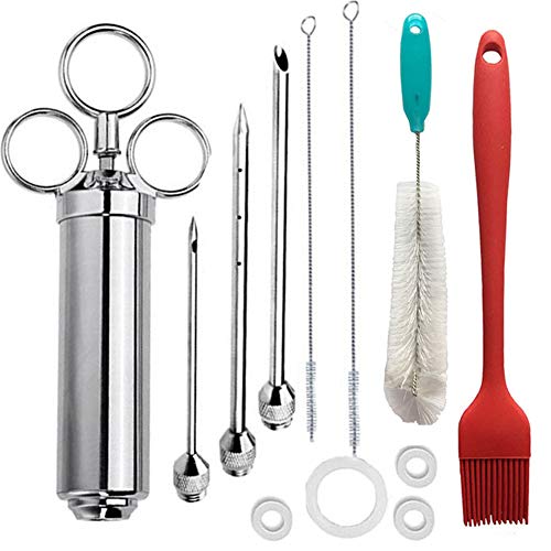 Asdomo Stainless Steel Turkey Marinade Injector Needles Cleaning Brushes for Food Flavor BBQ Grill Smoker
