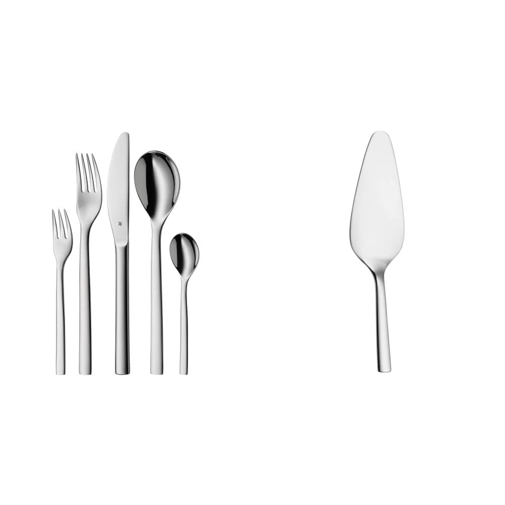 WMF Atria Besteck Set 12 Personen, Essbesteck 60 teilig Monobloc-Messer, Cromargan Edelstahl poliert, spülmaschinenfest & Kuchenheber Nuova Tortenheber Cromargan Edelstahl rostfrei poliert