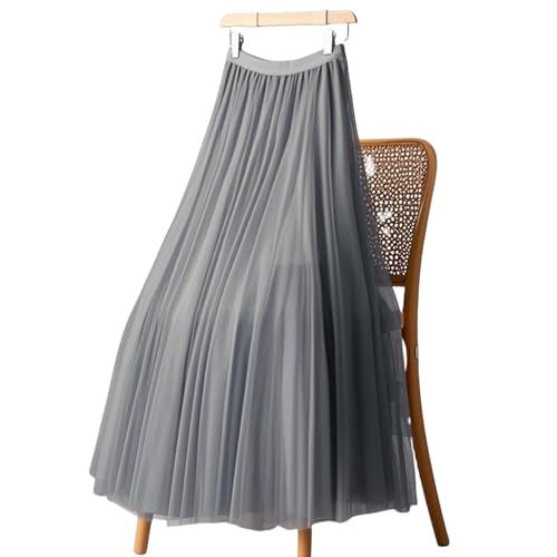 Women's Tulle A-Line Layered Mesh Midi Skirt, Elegant Pleated Skirts for Women