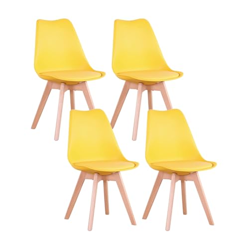 GrandCA HOME Lot de 4 Chaises de Salle à Manger Scandinaves avec Assise Rembourrée et Pieds en Bois en Métal, Chaises de Cuisine pour Chambre, Salon, Jaune-N