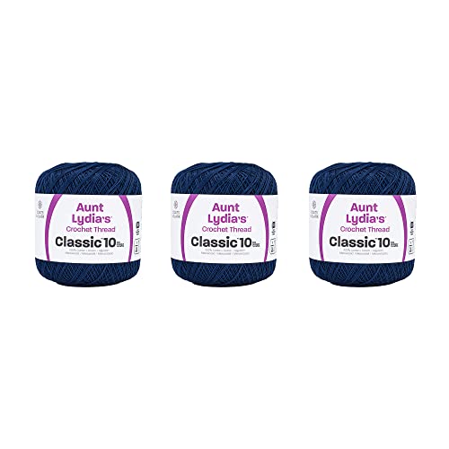 Aunt Lydia’s Classic 10 Cotton Crochet Thread, Navy, 3-Pack