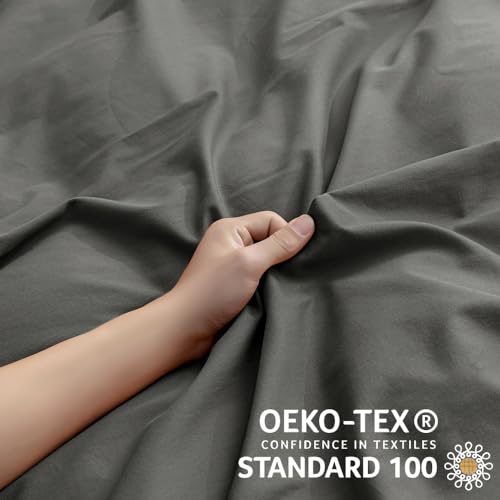 Image of JELLYMONI Gray Duvet Cover Full Size - 100% Washed Cotton Linen Like Textured Comforter Cover, 3 Pieces Breathable Soft Bedding Set with Zipper Closure (Dark Gray, Full 80 inchx90 inch)