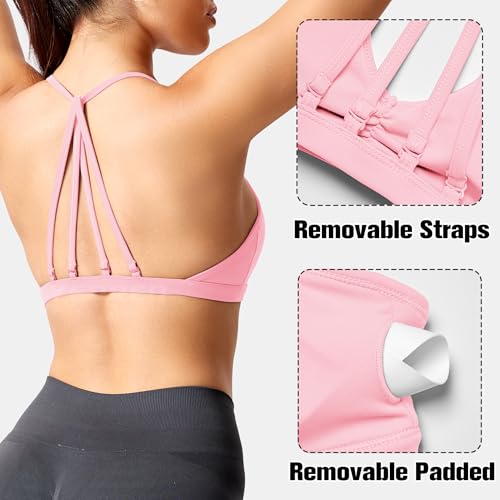 Image of YEOREO CoreFlex Sports Bras for Women Padded Strappy Open Back Workout Top | Light Impact Criss Cross Bra Yoga Gym Crop Top