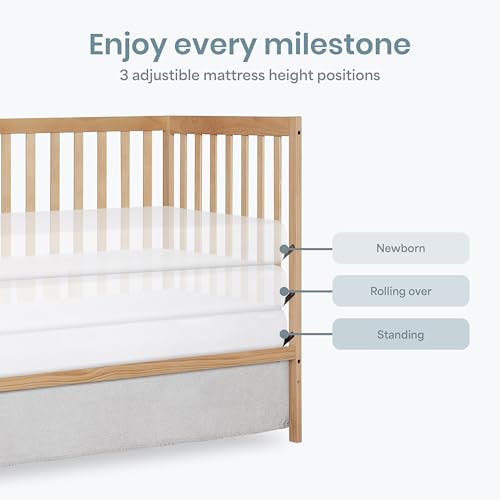 Image of Dream On Me Synergy 5-in-1 Convertible Full Size Baby Crib, GREENGUARD Gold | BSA Verified, ASTM & CPSC Tested, 3-Position Mattress Support, Converts to Toddler, Day and Full Size Bed, 50 Lb, Beechwood