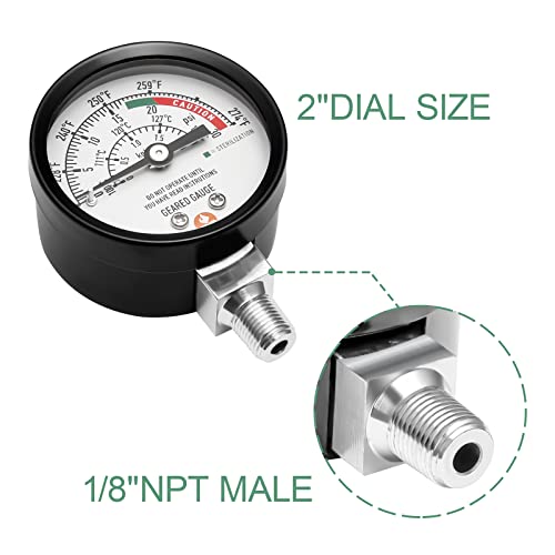 Roastove Black case Pressure Cooker Gauge, Pressure Canner Gauge, Steam Pressure Gauge, 2\" Dial, Lower Mount, Including Gasket, Nut