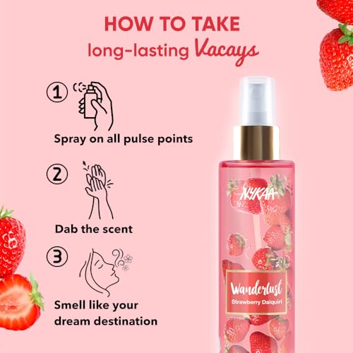 Image of Nykaa Wanderlust Strawberry Daiquiri Fragrance Mist, Fruity Perfume with Strawberry and Violet, Body and Hair Spray, 200ml