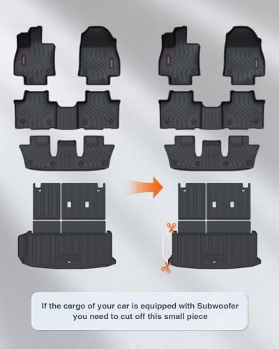 Image of Floor Mats for Toyota Grand Highlander 2026 2025 2024 Without or with subwoofer (Include Hybrid), Anti-Slip Custom Fit All Weather TPE Car Liners with Trunk Cargo Liner, Backrest Protectors
