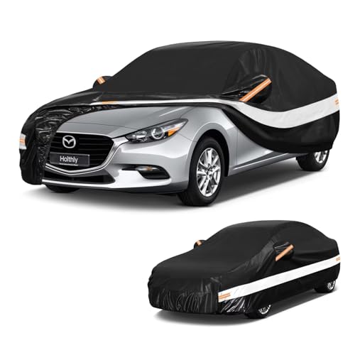 Image of 10 Layers Car Cover Custom Fit for Mazda 3 Sedan(2006-2026), Waterproof All Weather for Automobiles, Outdoor Full Cover Sun Dust Rain Protection with Cotton. Black