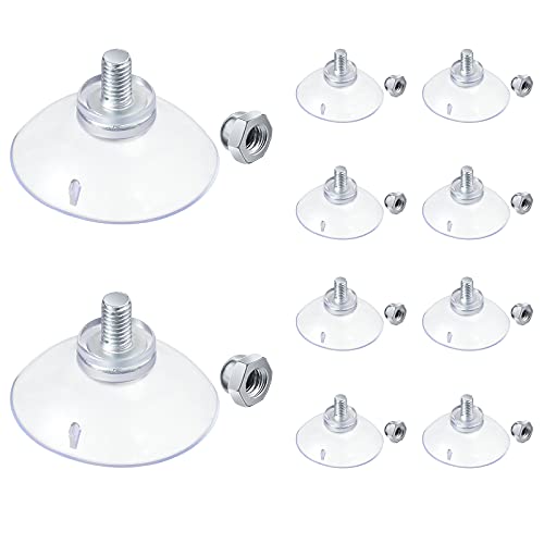 10 Pieces Suction Cups 4.4 cm/ 1.73 Inch Diameter Suction Cup Screw 0.39 Inch in Length PVC License Plate Suction Cups Hooks Clear Suction Cup with Cap Nut M6 Thread for Shade Cloth Acrylic Plate (10)