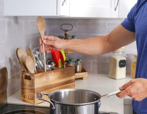 Cb Accessories Utensil Holder In Rustic Wood For Farmhouse Kitchen Decor, Countertop Organizer And Cooking Tools Storage (Triple) #TOP3