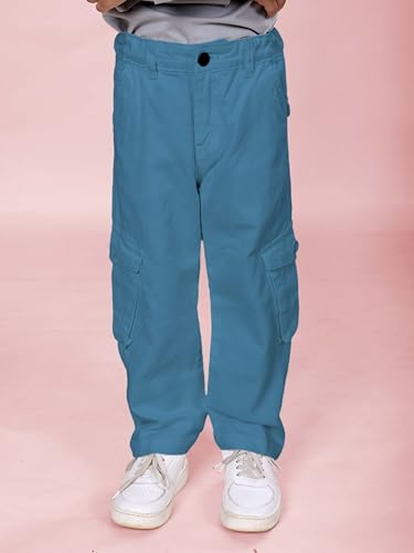 Image of KiddoPanti Boys Cargo Pants | 100% Cotton Twill | Comfortable Regular Fit | Elastic Waistband & Zip Fly | 6 Pocket Lower for Kids | Full-Length Casual Wear