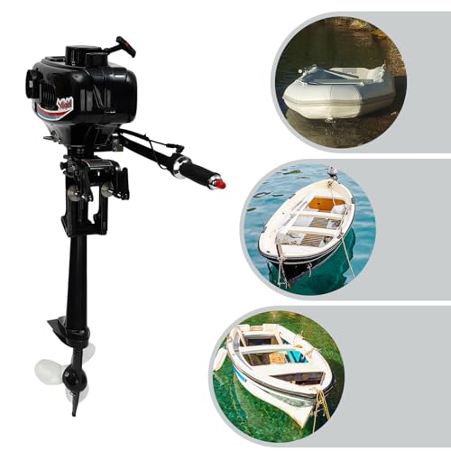 QUEWATSA Outboard Motor 2 Stroke 3.5HP Gas Outboard Boat Motor Engine 52CC Fishing Boat Engine,Water Cooling Outboard Motor Fishing Boat Engine for Inflatable Boats,Iron Boats,Fiberglass Boats, Black - Thumbnail 4