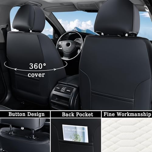 Image of Coverado Car Seat Covers, Front Seat Cover, Waterproof Nappa Leather Seat Covers for Cars, 2 Pack Driver Car Seat Protectors, Automotive Seat Covers Universal Fit for Most Cars, Black&White