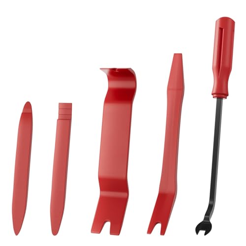 Aodigesa 5Pcs Trim Removal Tool, Auto Clip Pliers Fastener Terminal Remover Set, Plastic Pry Tool Kit for Car Panel/Dash/Door/Audio/Radio/Stereo (5PCS Red)