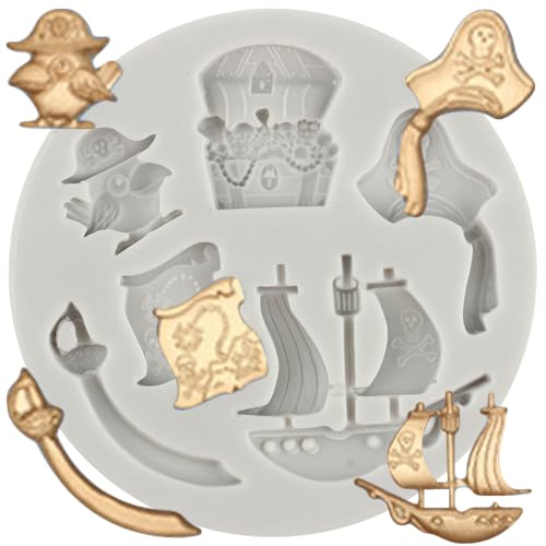 Sijiangmold Moule à fondant en forme de bateau pirate - Style fioritures - Cadre pour cupcake - Décoration de gâteau - Bonbons - Chocolat - Caoutchouc -...