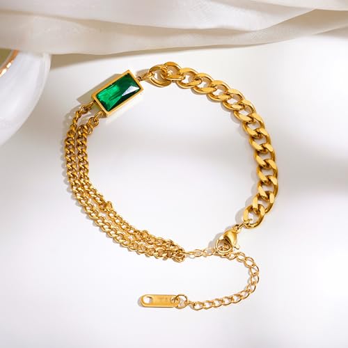 Image of Rubans Demi Fine Stainless Steel Bracelet Emerald CZ Gift for Women & Girls