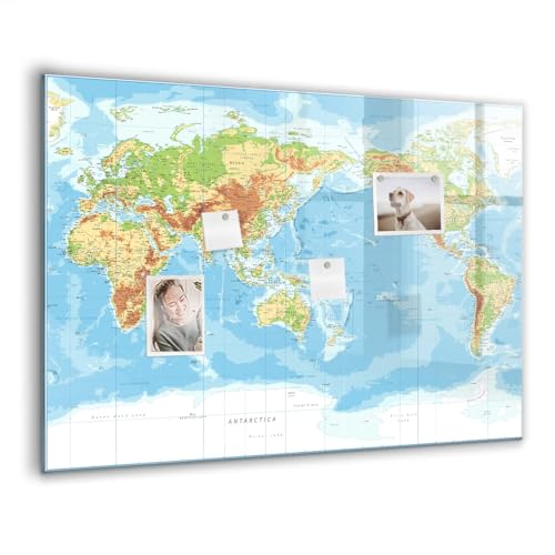 Tableau en verre magnétique haut de gamme 100x70 carte du monde physique