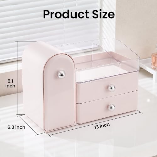 Image of Makeup Organizer Countertop with Makeup Brush Holder,Pink