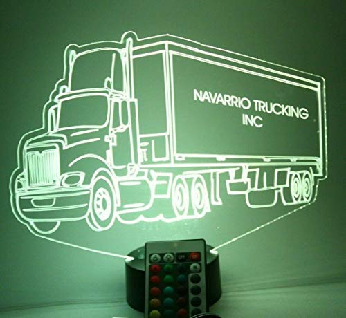 Tractor Trailer Light Up Lamp Led Personalized Night Light Engraved Trucking Big Rig Truck 18 Wheeler Table Lamp, Our Newest Feature - It's Wow, With Remote, 16 Colors, Free Engraved, Great Gift #TOP5