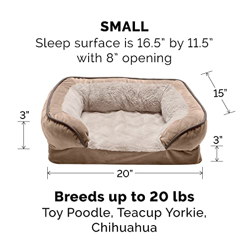 Image of Furhaven Orthopedic Dog Bed for Small Dogs w / Removable Bolsters & Washable Cover, For Dogs Up to 20 lbs - Plush & Velvet Waves Perfect Comfort Sofa - Brownstone, Small