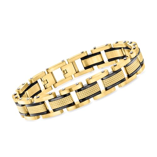 Ross-Simons Men's 18kt Gold-Plated Stainless Steel Link Bracelet. 8.5 inches