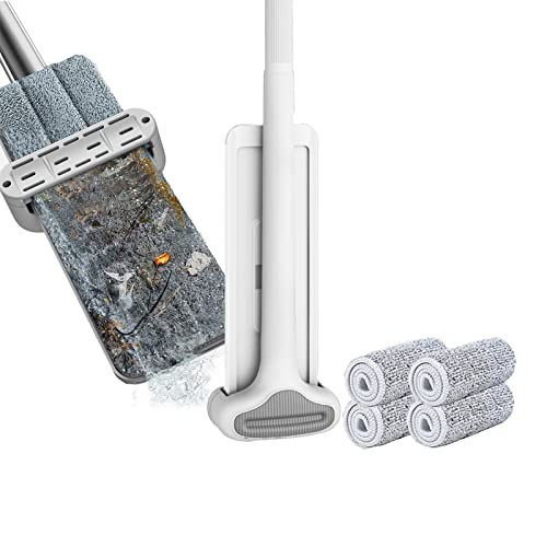 SIBOMTEX - Sistema de limpieza de suelos de microfibra, almohadillas lavables, reutilizables, con 4 almohadillas de repuesto suaves, limpiador de suelos de madera dura, rotación de 360 grados, mopa