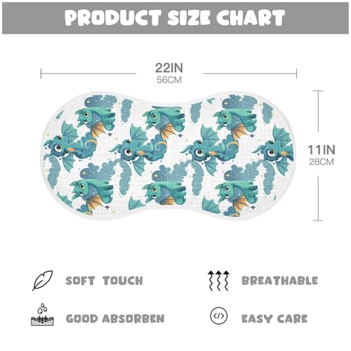 Image of Muslin Baby Burp Cloths Set of 2, Soft Absorbent Cartoon Green Dragon Muslin Washcloths, Bibs, Face Towel for Newborn Boys Girls, 22 x 11 Inch
