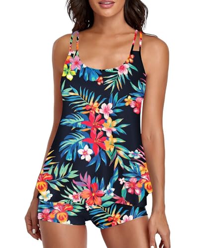 Image of Urchics 2026 Women Two Piece Tankini Swimsuit Tummy Control Plus Size Long Torso Top and High Waisted Boyshorts Bathing Suits