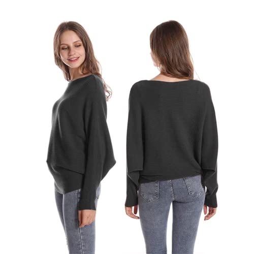 Image of FULIER Women Oversized Boat Neck Batwing Sleeves Dolman Knitted Sweaters Lightweight Pullovers Tops One Size