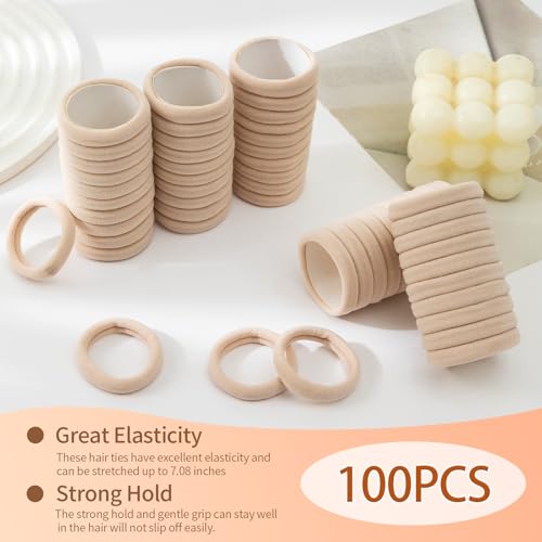 Image of Bessrung 100PCS Beige Seamless Elastic Hair Ties No Damage for Women Girls | Nylon Hair Elastics, Snag-Free Hair Bands for Thick Thin Hair, Strong All-Day Hold, Hair Accessories for Everyday Use