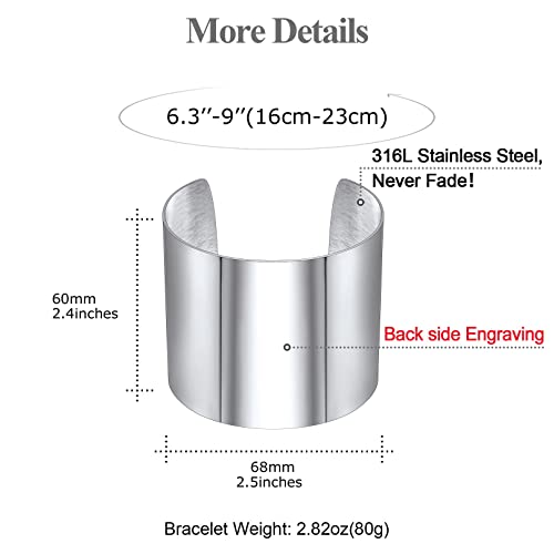 Focalook Wide Cuff Bangle For Women 316L Stainless Steel Shiny Punk Open Adjustable Cuff Wrap Bracelet #TOP5