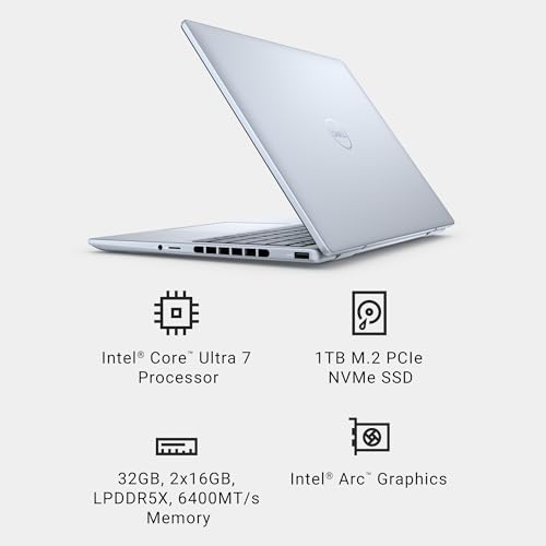 Image of Dell Inspiron 14 Plus 7440 Laptop- 14-inch 16:10 2.8K (2880x1800) Display, Intel Core Ultra 7-155H, 32GB LPDDR5X RAM, 1TB SSD, Intel Arc Graphics, Windows 11 Home, Onsite & Migrate Service- Ice Blue