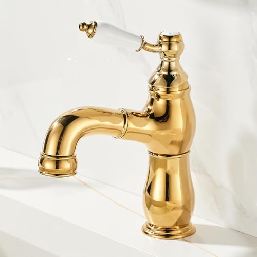 Mitigeur de lavabo robinets de lavabo de salle de bain vintage or à levier unique