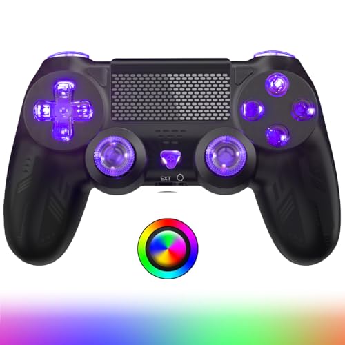 Bonacell RGB Wireless Controller für Ps4, Dual Vibration Kabellose Gamepad mit Turbo und 3.5mm Audio Jack/LED/Touch Pad für P4/Pro/Slim/Pc