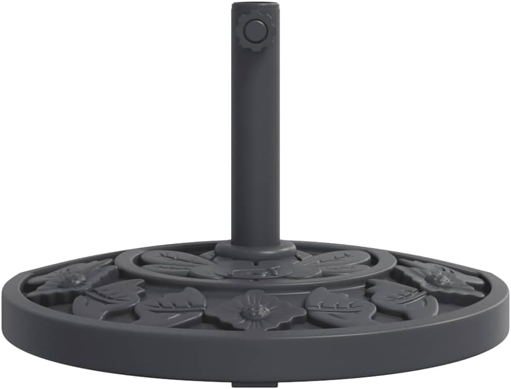vidaXL Half Round Parasol Base - Black, 19.8 Lb - Plastic & Concrete, Fits Ø1.5/1.9" Poles, Floral Design, Patio Umbrella Holder, 19.3"x12.2"x12.2"