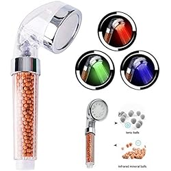Alcachofa Ducha Iones HJRUIUA Alcachofa de Ducha LED Temperatura con Iones Filtro, Alta Presiòn Ahorro de Agua Cabezal de Ducha Ionica de Mano con 3 Cambios de Color, No Necesita Pilas