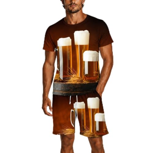 Generisch Chándal para hombre con estampado de cerveza, camiseta y pantalones cortos, cintura elástica, holgada, ligera, cómoda, tienda de fiesta, fiesta temática, Oktoberfest para hombre, multicolor