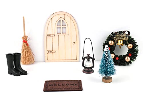 Puppenhaus Möbel Zubehör Set, Mini Ornament Puppenstube Mikro Landschaft mit Holztür Öllampe Teppichdecke Gummistiefel…