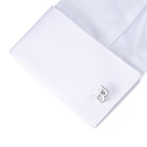 HONEY BEAR Initial Alphabet Letter Cufflinks for Mens Wedding Gift Silver B