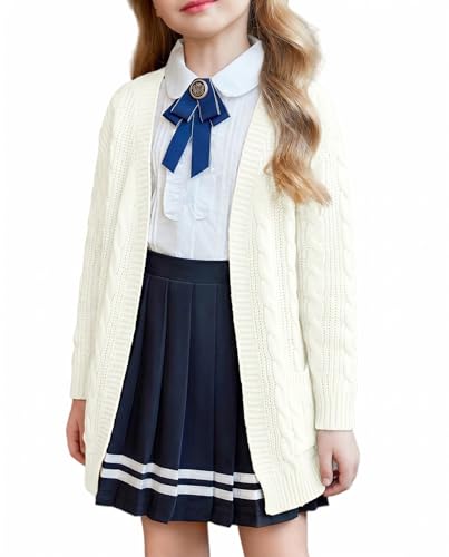 Image of Arshiner Girls Open Front Cardigan Long Sleeve Casual Kids Fall Clothes Solid Thick Chunky Sweater Coat with Pockets