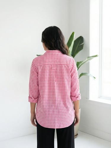 Image of OOMPH! Women Checked Smart Casual Shirt | Women's Gingham Check Shirts | Full Sleeve Button-Down Casual Westernwear for Women | Smart Fit Office Wear Top