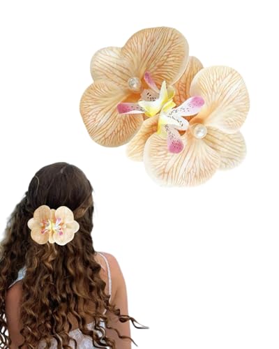 Yellow Iris Flower con Pinzas Planas para el Cabello para Mujeres, Broches Hawaiian Tropical Orchid, Pinzas de Pelo Tipo Cocodrilo para Mujeres, Accesorios para Playa y Bodas, Vacaciones de Verano