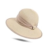 Fiewmay Women Summer Beach Straw Sun Hat with Wide Brim for Holiday UV UPF50 Travel Foldable Hat (Be