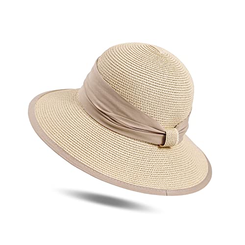Fiewmay Women Summer Beach Straw Sun Hat With Wide Brim For Holiday Uv Upf50 Travel Foldable Hat (Beige) #TOP7